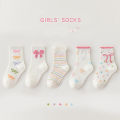 5 Pairs Bow Ties Kids Girls Mid-calf Socks Sweet Selected Combed Cotton Solid Breathable Comfortable Children's Socks for Girls. 