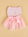 Pet Dress Dog Princess Cloth Sequin Bowknot Puppy Dresses with Tulle Doggie Kitten Costume. 