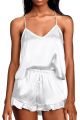 Sexy Silk Satin Pajama Set for Women – V-Neck Cami Top and Ruffled Shorts Bridal Lingerie, Perfect for Nightwear. 