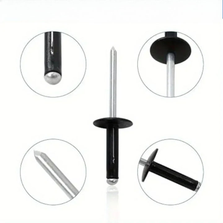 Black Painted Aluminium Trifold Blind Rivets Large Flange Rivets ...