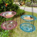 2-layer Bird Feeder, Suspended Bird Bath, Courtyard Decoration, Durable Tray with Chain for Bird Bath, Outdoor Bird Feeding. 