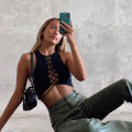 Bandage Black  Backless Tank Tops for Women Lace Up Sleeveless Summer Top Cropped Club Party Fashion Outfits crop top. 
