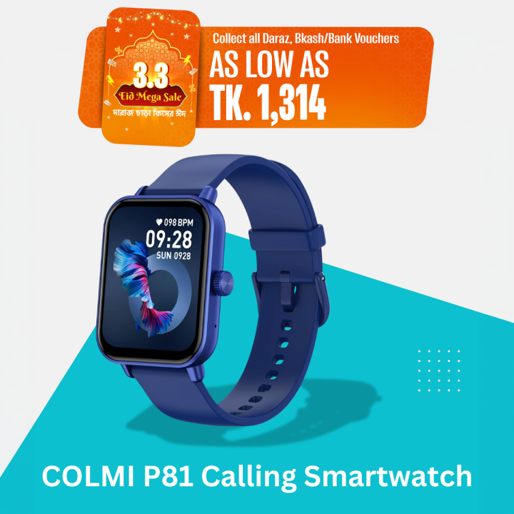 COLMI P81 Voice Calling Smart Watch Ultra 1.9 inch Screen 24H Health Monitor 100+ Sports Modes, Bluetooth Smartwatch Men Women -Time Square