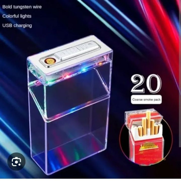Transparent Cigarette Case With Rechargeable Electric Lighter