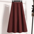 High Waist Mid Length Skirts A-Line Mini Skirt Women's Slimming Black Autumn Elastic Waist Design Solid Color Versatile Skirt.