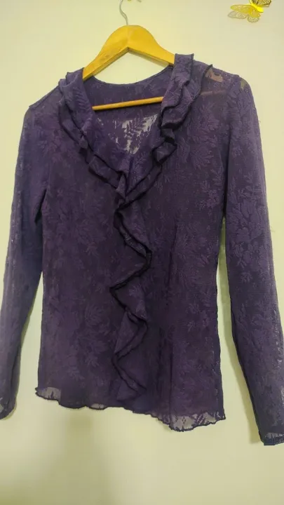 women's%20floral%20net%20lace%20ruffle%20neck%20full%20sleeve%20shirt%20top%20blouse%20for%20girls%20-%20Image%203
