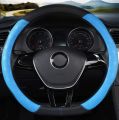 D-Shape Car Steering Wheel Cover – 38cm (15") Universal Fit – Microfiber Leather, Non-Slip & Breathable Design – Comfortable Grip for Men & Women – Durable, Stylish & Easy to Install – Blue Steering Cover for Enhanced Control & Luxury Feel. 