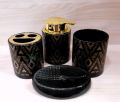 4 Pcs - Ceramic Bathroom Accessories Set with Soap Holder, Toothbrush Holder, Soap Dish- White Black Color. 
