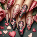 24pcs/set short Medium fake nails square ballet almond nail tips pink beautiful heart for Valentine's Day press on false nails. 