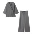 Willshela Women Fashion 2 Piece Set Solid Lace Up Shirts & Vintage Elastic Waist Trousers Feamle Chic Lady Pants Sets. 