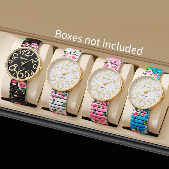 1/2/3/4PCS%20Fashion%20Flowers%20Printed%20Women%20Watch%20Luxury%20Elastic%20Strap%20Arabic%20Quartz%20Watches%20Reloj%20Mujer%20Girls%20Clock%EF%BC%88Without%20Box%EF%BC%89%20-%20Image%204