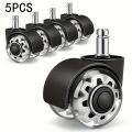 5pcs 2" Heavy Duty Gray PU Silent Swivel Stem Casters, Smooth & Durable Wheels for Office Chairs, Gaming Chairs. 