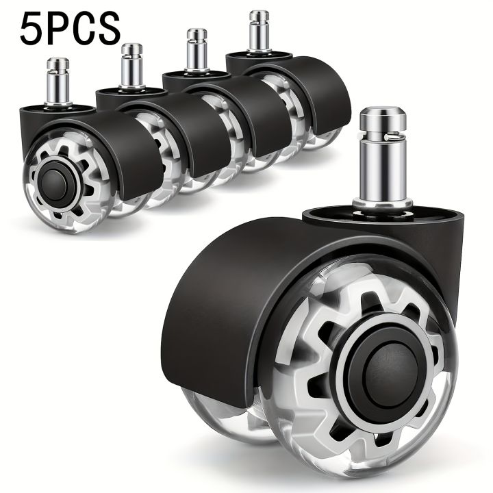 5pcs%202"%20Heavy%20Duty%20Gray%20PU%20Silent%20Swivel%20Stem%20Casters,%20Smooth%20&%20Durable%20Wheels%20for%20Office%20Chairs,%20Gaming%20Chairs%20-%20Image%205