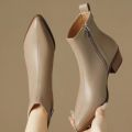 2025 New Women's  Ankle Boots - Minimalist Pointed Toe Mid Heel Booties with Soft Leather & Side Zipper, Slimming Fashion Boots. 