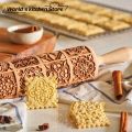 Christmas Rolling Pins Rock Snowflake Elk Wooden Rolling Embossing Baking Cookies Biscuit Fondant Cake Patterned Roller 35*5cm. 