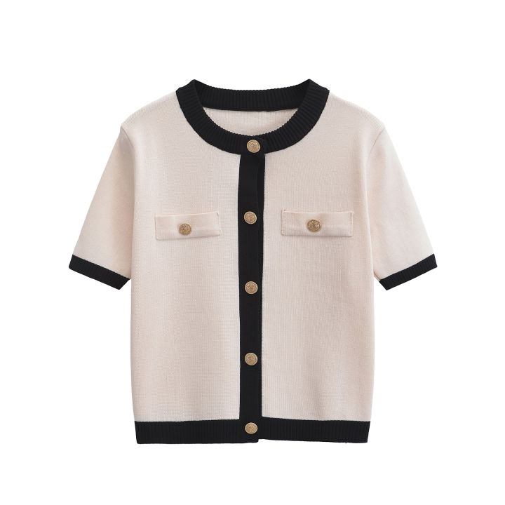 Women%20Summer%20Women's%20Knitted%20Jacket%20New%20Casual%20Fashion%20Classic%20Round%20Neck%20Single-Breasted%20Short-Sleeved%20Sweater%20Coat%20Tops%20-%20Image%202