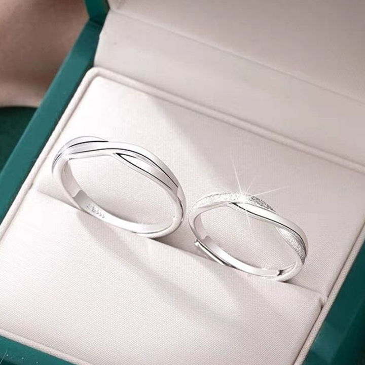 Fashion Couple Rings Set Silver Color Simple Opening Adjustable Finger ...