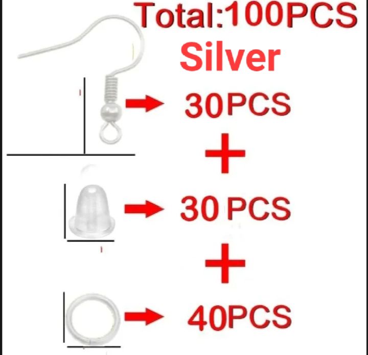 100PCS Earring Making Kit – Fish Hook Ear Wires, Rubber Earring Backs ...