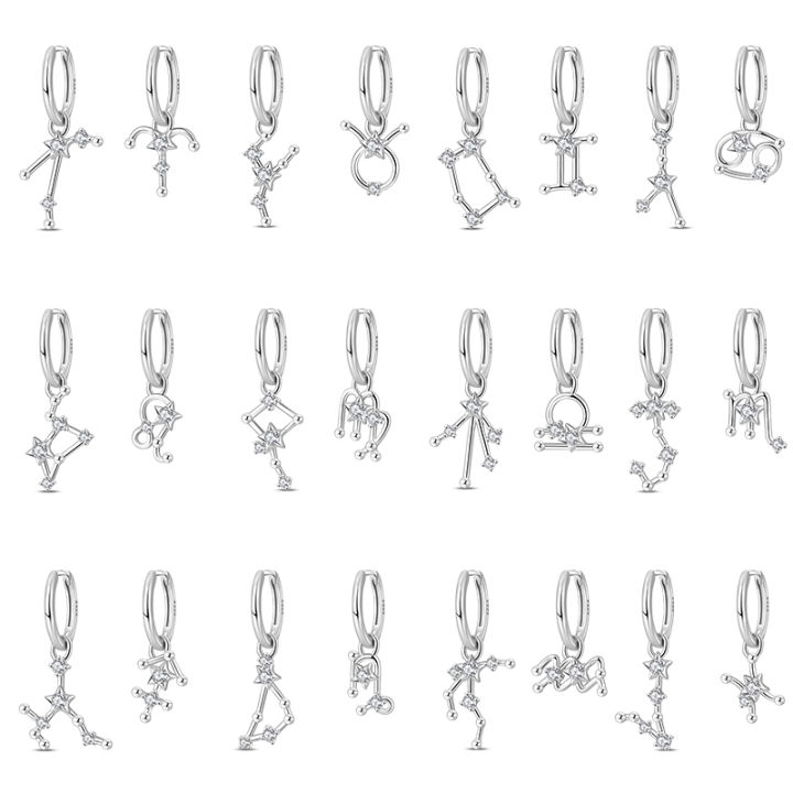 New Original Hoop Earrings 925 Sterling Silver Twelve Constellations Alien Form Studs Earring For Women Luxury Birthday Gift