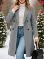 Women's Double Breasted Thickened Woolen Coat Warm Fashion Jacket for Commute Weekend.