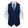 Men's Retro Lapel Chain Vest Fashion Herringbone Coarse Tweed Pockets Suit Vest British Casual Vintage Gentleman Leisure Party.