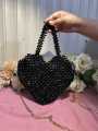HANDMADE Black Heart Crystal Beaded Bag. 