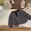 Children's Spring Autumn Long-sleeved T-shirt Boys Girls Korean Striped T Children's Warm Bottoming Shirt Baby Simple Top.