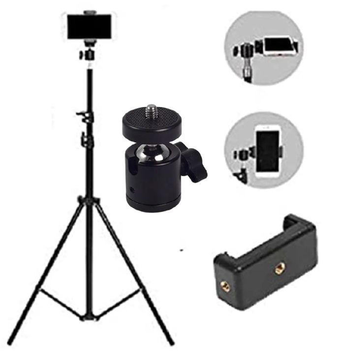 6 Feet Tripod Stand with 360 Degree Horizontal and Vertical Rotation Ball Head and Mobile Holder Compatible With Smartphone 6 Feet Tripod Stand with 360 Degree Horizontal and Vertical Rotation Ball Head and Mobile Holder Compatible With Smartphone
