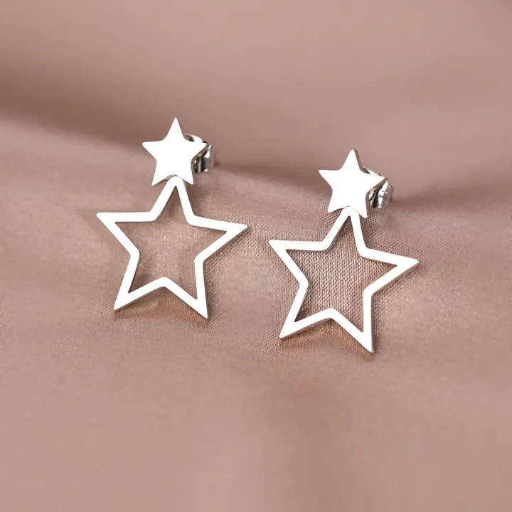 Stainless%20Steel%20Earrings%20New%20Classic%20Kpop%20Sweet%20Double%20Stars%20Temperament%20Girl's%20Daily%20Wear%20Pendants%20Earrings%20For%20Women%20Jewelry%20-%20Image%204