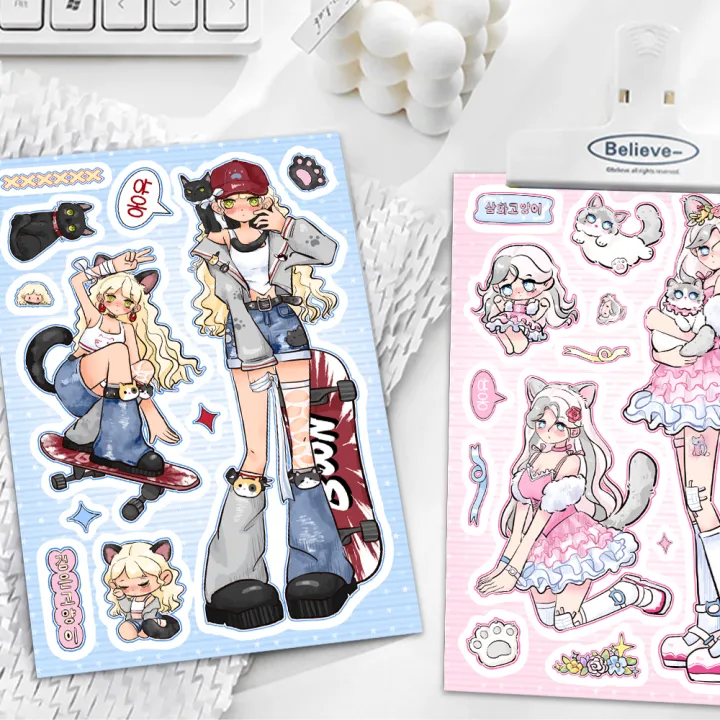 8pcs%20Korean%20Ins%20Wind%20Meow%20Star%20Guka%20Stickers%20Girl%20Style%20Cute%20Student%20Princess%20High%20Beauty%20Hand%20Book%20Notebook%20Decoration%20DIY%20-%20Image%204