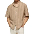 Male Fashionable Stripped Patchwork Retro Business And Daily Half Sleeved Summer Cardigan With Buttons Basics And Versatile. 