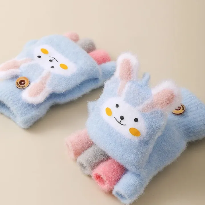 Kid's%20Warm%20Thick%20Flip%20Half%20Finger%20Gloves%20Boys%20Girls%20Winter%20Warm%20Gloves%20Cartoon%20Cute%20Rabbit%20Gloves%20Daily%20Crawling%20Outing%20Gloves%20-%20Image%204