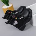 Fashion Girl's Boots Autumn Soft Leather Platform Boots Toddler Round Toe Chunky Kids Shoes Casual Non-slip Ankle Boots Ботинки. 