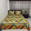luxury panel cotton double size twill panel bed sheet size (7×8) feet King size A with two pillow cover.