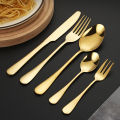 6/30pcs Golden stainless steel tableware knife, fork and spoon hotel thickened western tableware steak knife, fork and spoon set. 