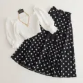 Western Dress White Smoky Top and Black Skirt Kurti Set for Women. 
