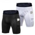 Mens Gym Shorts with Pockets Workout Compression Leggings for Men Polyester Boxer Briefs Running Basketball Athletic Tights. 