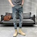 Y2k  Men Fashion Stylish Brand Denim Pants High Quality Designer Slim Fit All-match Trousers Casual Stretch Pencil Cropped Jeans. 