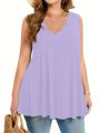 Plus Size Sleeveless Scalloped Hem Tunic Top for Women Casual Loose Fit Summer Blouse Lightweight and Breathable. 