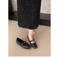 Women's French-Style Mary Jane Flats, Black Square-Toe Comfortable Fashionable Pumps, Elegant Versatile Daily Commuter Shoes.. 
