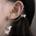 Pair of (2 Pcs) Silver plated Long Chain Butterfly Design Ear Cuffs Earrings for Women and Girls. 
