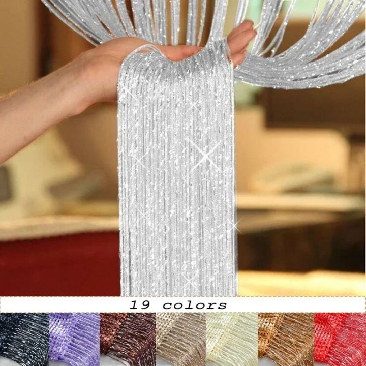 100x200CM Living Room String Curtain Shiny Tassel Silver Line Cortinas Solid Color Window Home Door Divider Curtain