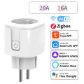 EU Plug Zigbee or WIFI 16/20A, Smart Socket With Power Monitor Timing, Voice Control Works with Tuya APP Alexa  Home Alice. 