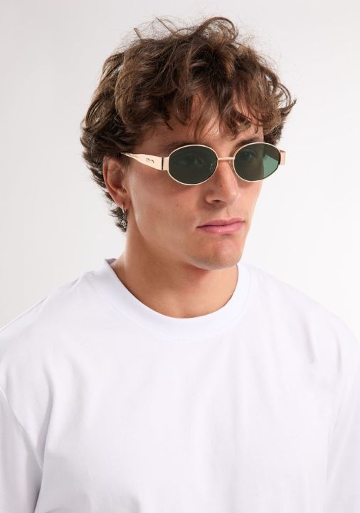 Trendy Retro Oval Sunglasses for Women – Golden Frame with Green UV ...