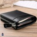 Avro Premium Half Zipper And Card Pocket Black Colour Wallet For Men Made By Cow Leather Money Bag For Men. 