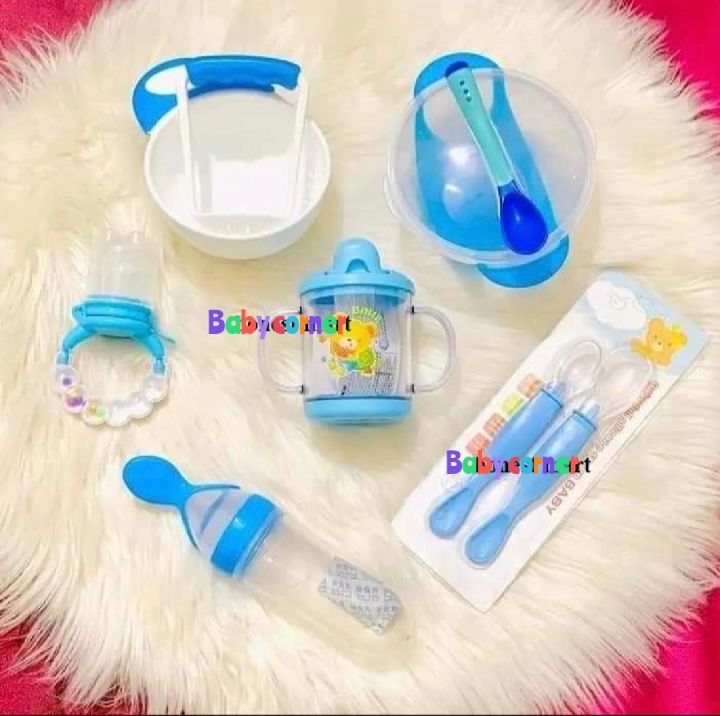 6 piece baby feeding set with essential accessories Includes a Mash Bati,Soup Bati,Fruit Pecifer,Chamos Fider,Mam Pot & silicon chamos