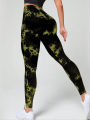 Scrunch Butt Lifting Leggings For Women High Waisted Tie Dye Fragmented Flower Workout Seamless Yoga Pants Peach Lift Tights. 