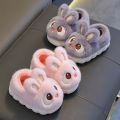 Boys & Girls Autumn Winter Cotton Slippers Kids Slip-On Warm Shoes Cute Rabbit Non-slip Soft Comfortable Plush Home Indoor Shoes.