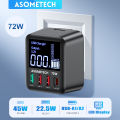 ASOMETECH 72W GaN USB Charger 4 Port With LED Display QC3.0 PD3.0 PPS 45W USB C Fast Charger For iPhone 16 iPad  . 
