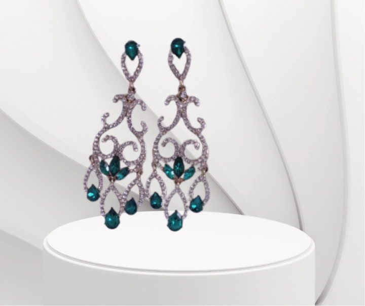 Luxury Emerald Green Chandelier Earrings for Women – Bridal & Party Wear | Zircon Drop Stone Earrings
